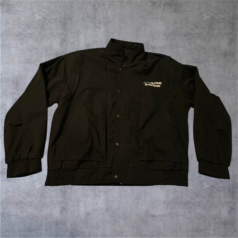 Vintage Alpine Car Audio Systems‎ Jacket Mens Large Black Bomber Full Zip